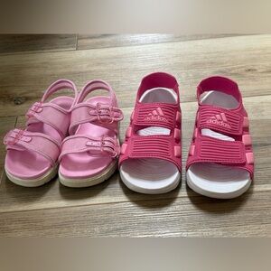 adidas Kids Pink Slide Sandals and Light Pink Strappy Sandals Duo